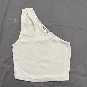 Zara White One-Shoulder Ribbed Tank Top
